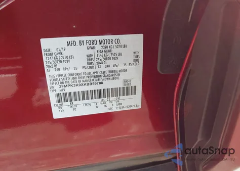 2019 Ford Edge Titanium from USA, damaged, VIN 2FMPK3K9XKBB59708